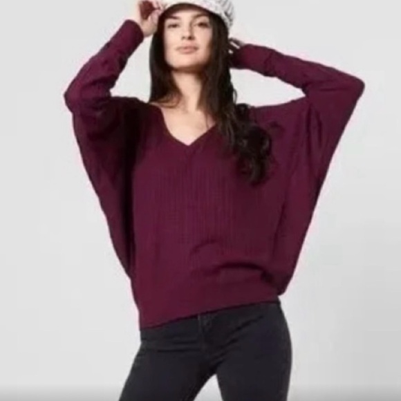 FREE PEOPLE Santa Clara Dolman Sleeve Thermal Top In Dark Mulberry Sz M/L ✨NWT✨ - Picture 1 of 9